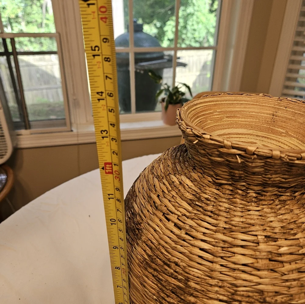 Large Handwoven  Wicker Vase Boho Decor Brown & Tan